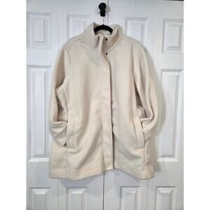 Land's End Plus Size Boucle Fleece Coat Oatmeal 2x Tunic Length
